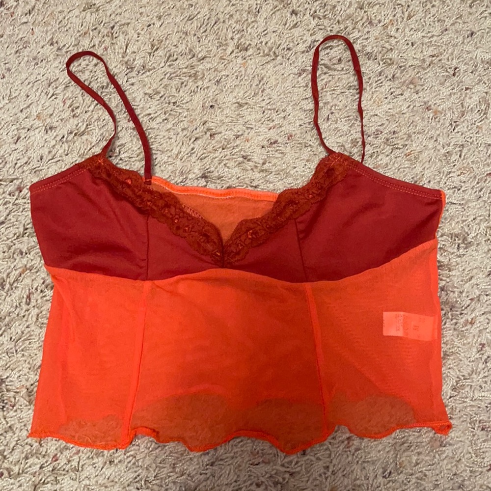 Red Y2K lace crop top